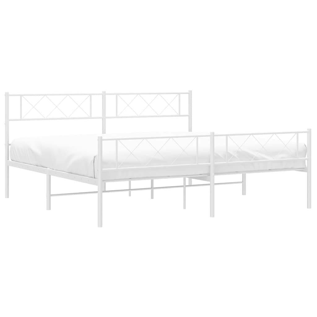 Sengeramme i metall med hode- og fotgavl hvit 193x203 cm