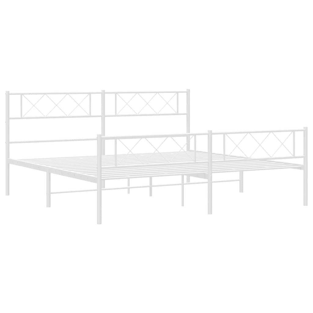 Sengeramme i metall med hode- og fotgavl hvit 193x203 cm