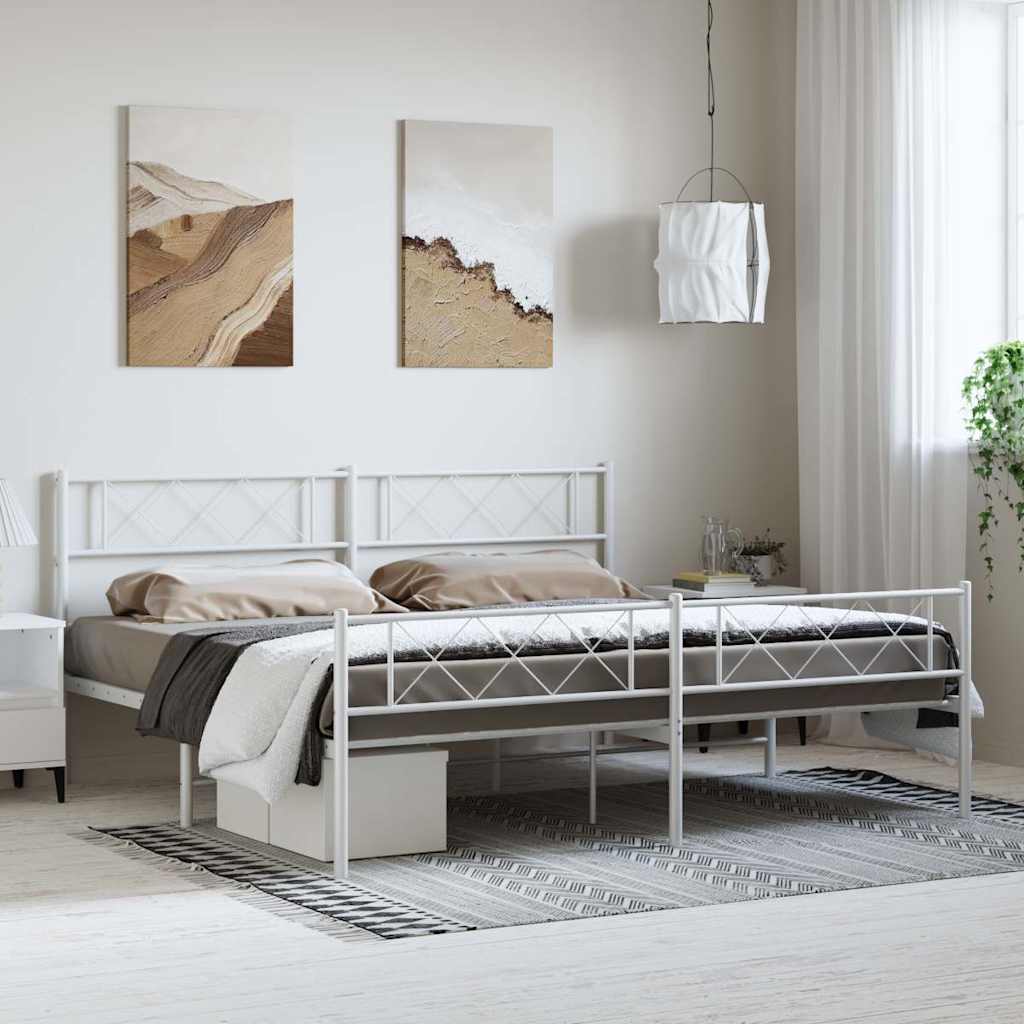 Sengeramme i metall med hode- og fotgavl hvit 193x203 cm
