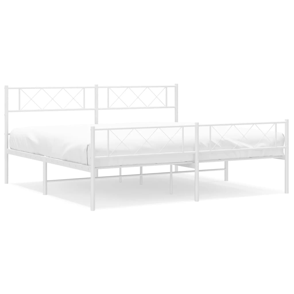 Sengeramme i metall med hode- og fotgavl hvit 200x200 cm