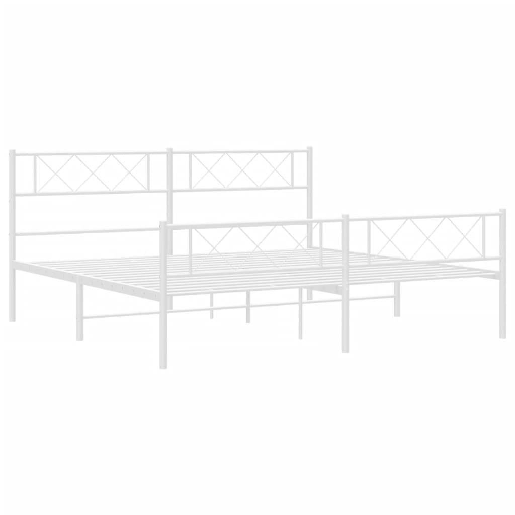Sengeramme i metall med hode- og fotgavl hvit 200x200 cm