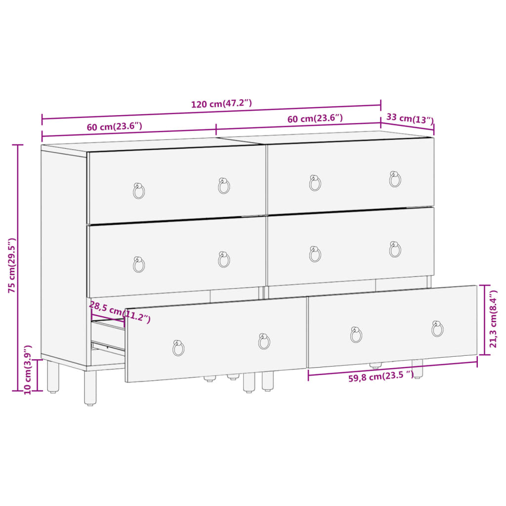 Sideskap 2 stk 60x33x75 cm heltre mango