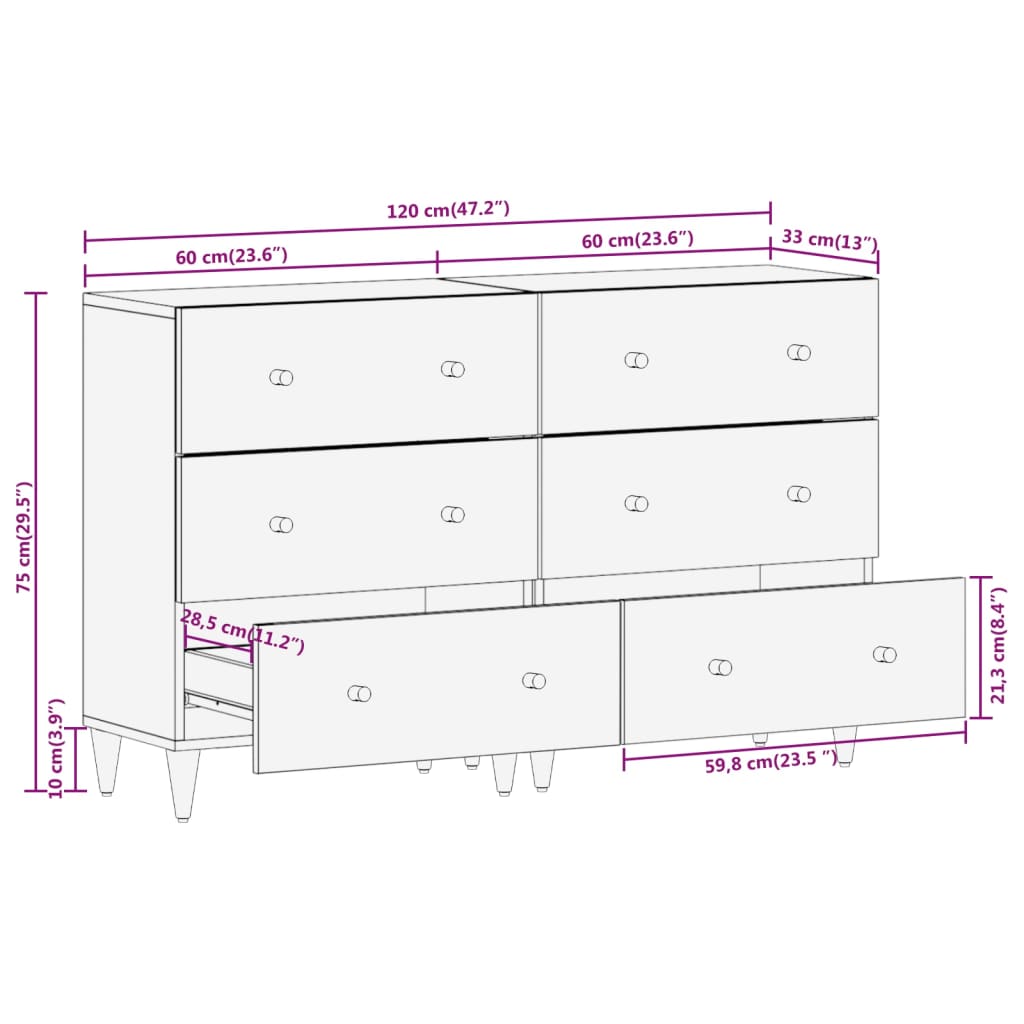Sideskap 2 stk 60x33x75 cm heltre mango