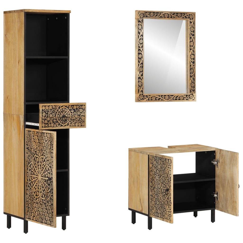 Baderomsskapsett 3 deler heltre mango