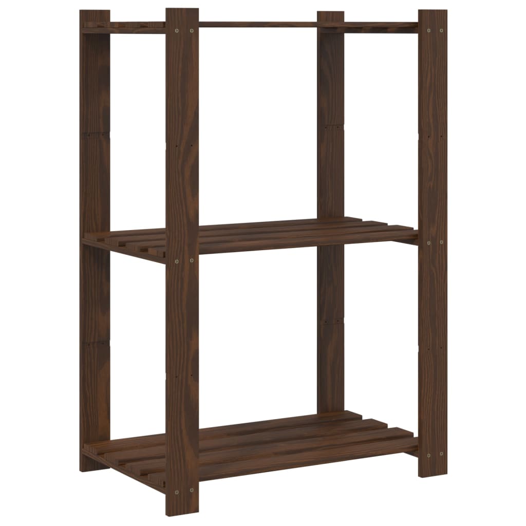 Oppbevaringshylle 3 etasjer brun 60x38x90 cm heltre furu