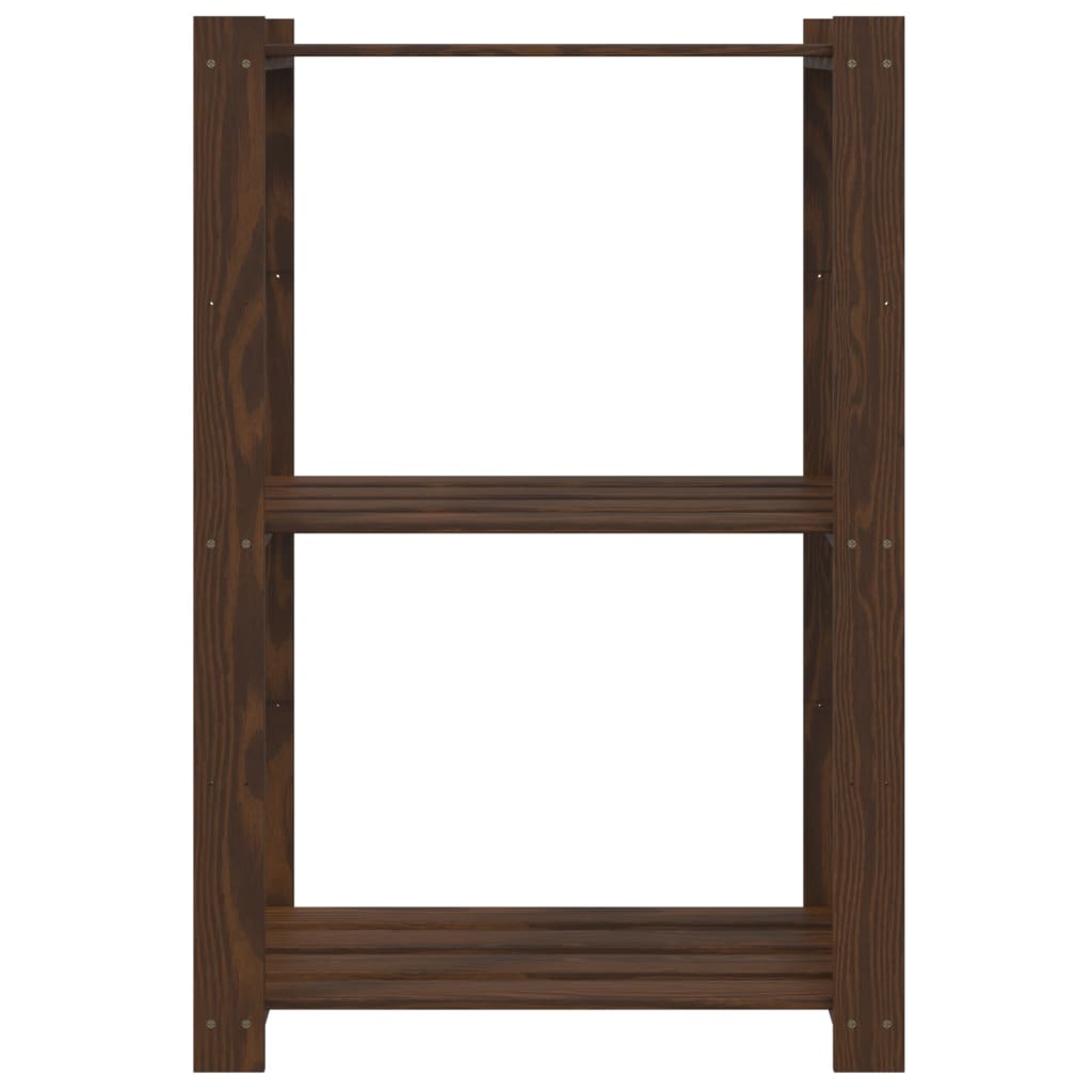 Oppbevaringshylle 3 etasjer brun 60x38x90 cm heltre furu