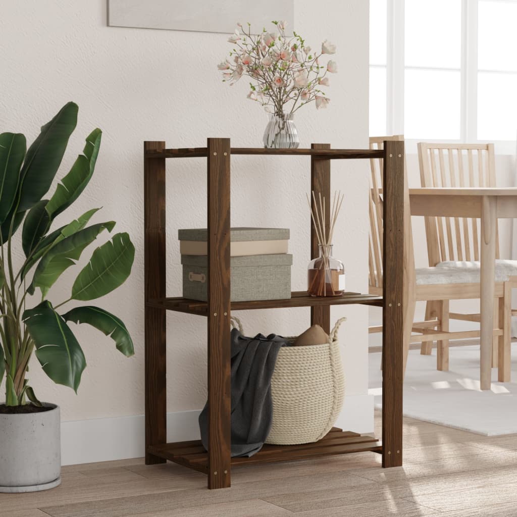 Oppbevaringshylle 3 etasjer brun 60x38x90 cm heltre furu