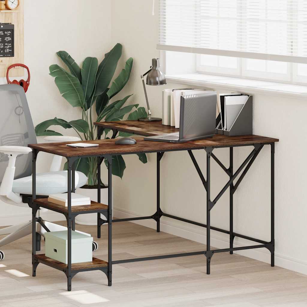 Skrivebord røkt eik 139x139x75 cm konstruert tre vidaXL