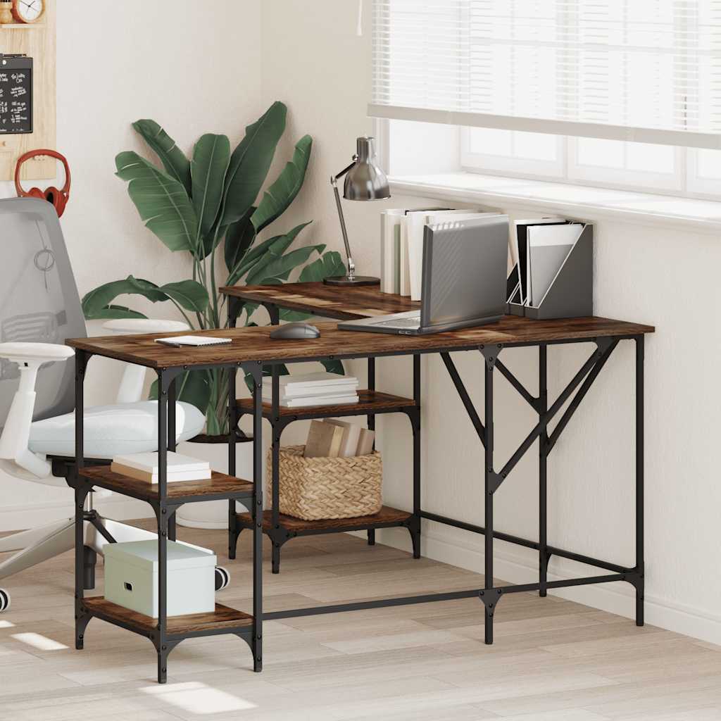 Skrivebord røkt eik 139x139x75 cm konstruert tre vidaXL