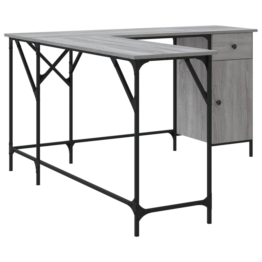 Skrivebord grå sonoma 141x141x75 cm konstruert tre
