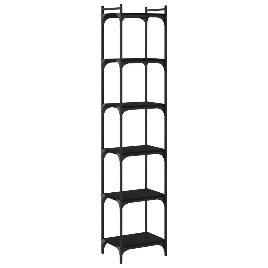 Bokhylle 6 etasjer svart 40x30x188 cm konstruert tre