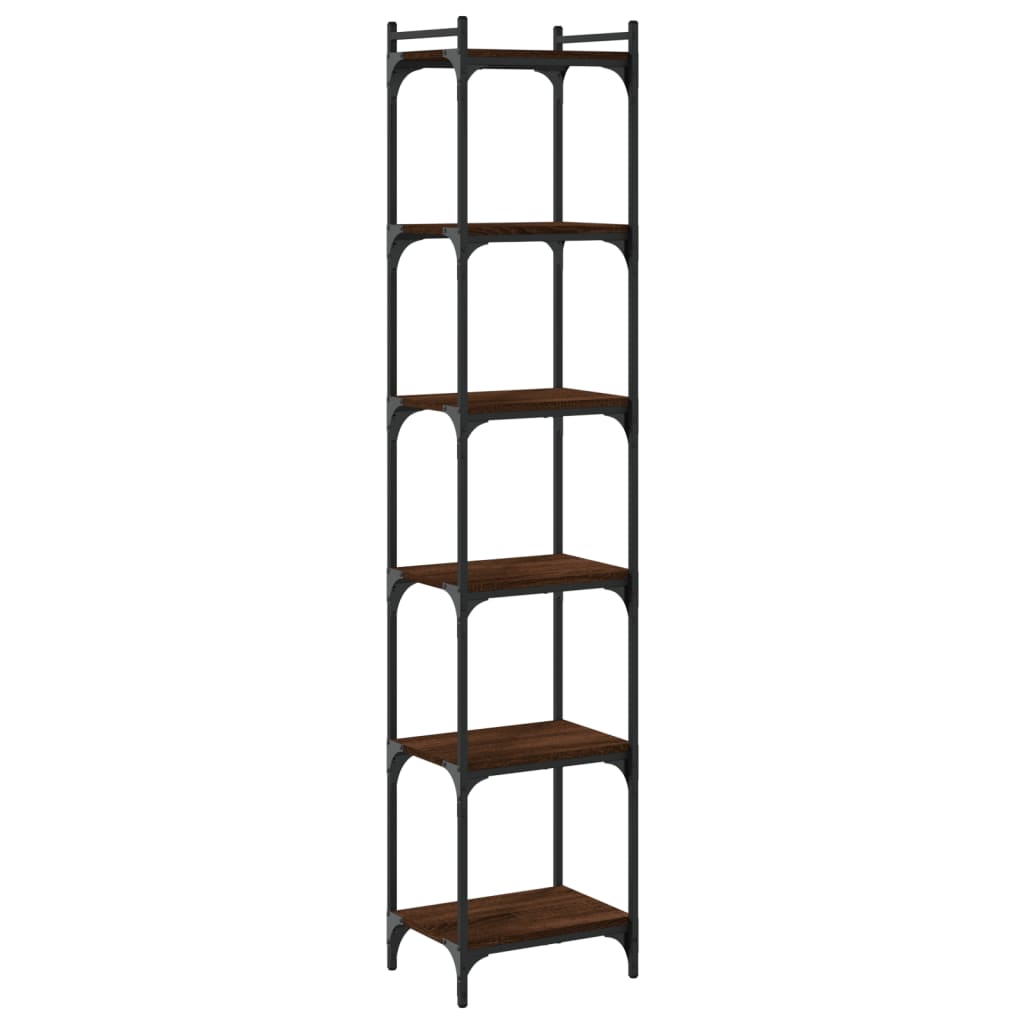 Bokhylle 6 etasjer brun eik 40x30x188 cm konstruert tre