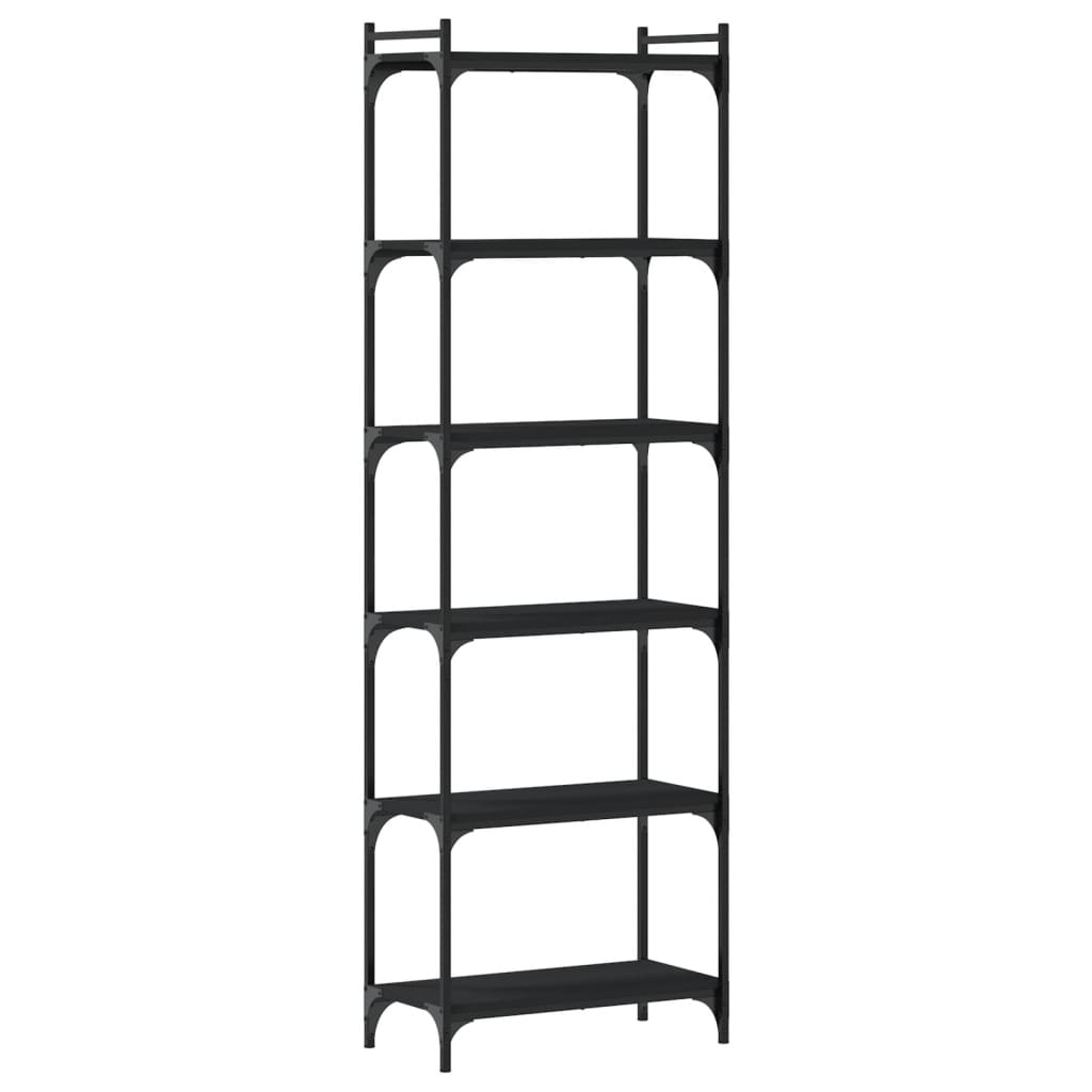 Bokhylle 6 etasjer svart 60x30x188 cm konstruert tre