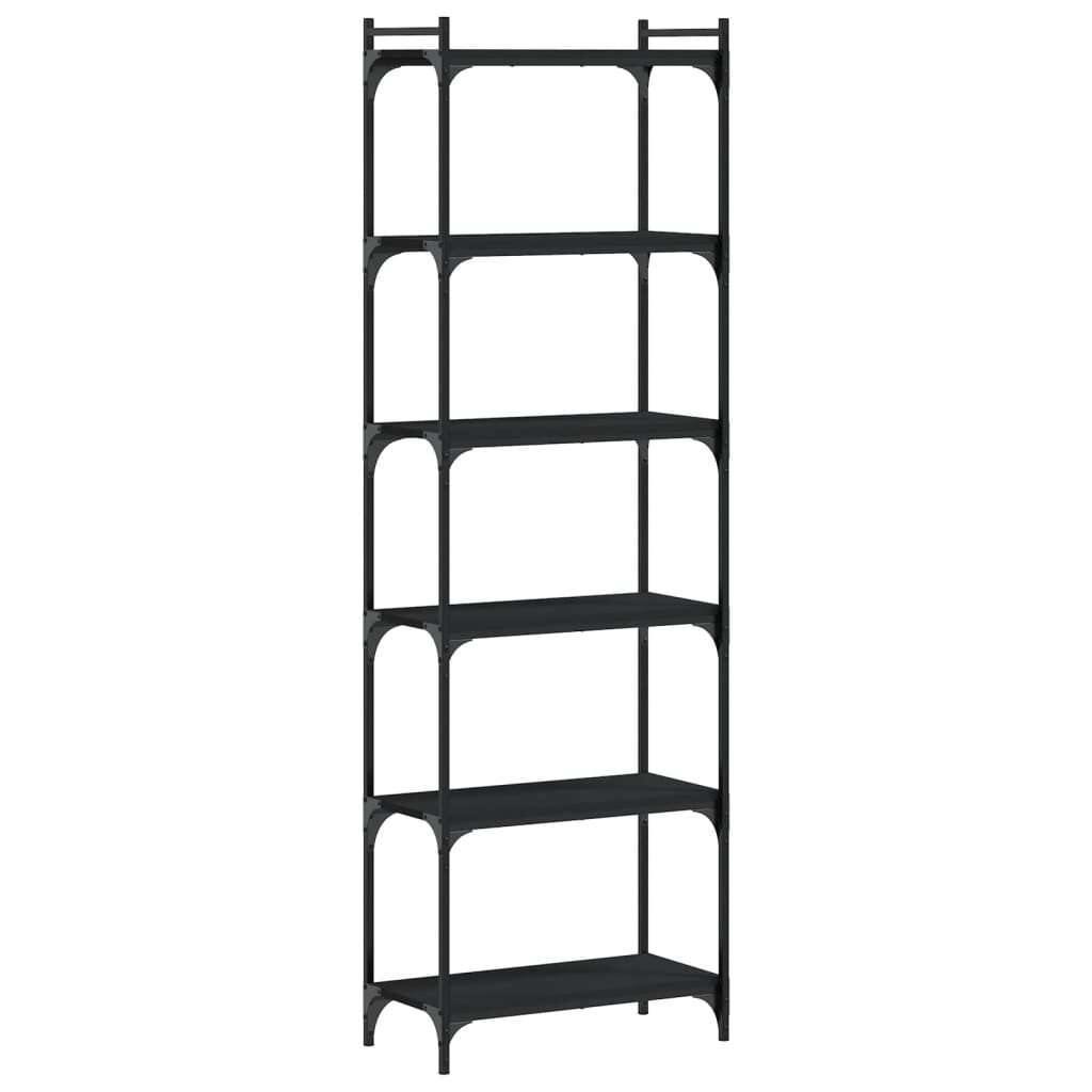 Bokhylle 6 etasjer svart 60x30x188 cm konstruert tre