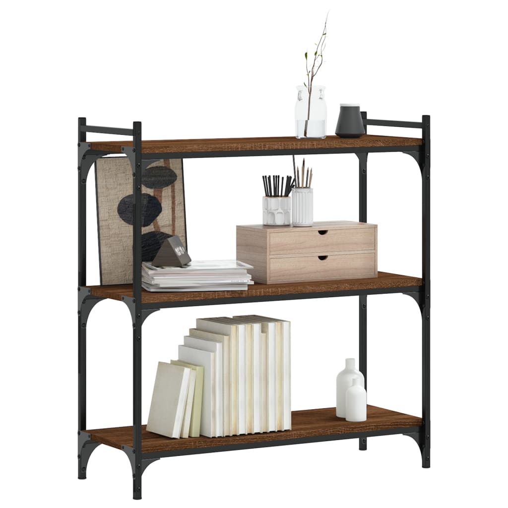 Bokhylle 3 etasjer brun eik 80x30x86 cm konstruert tre