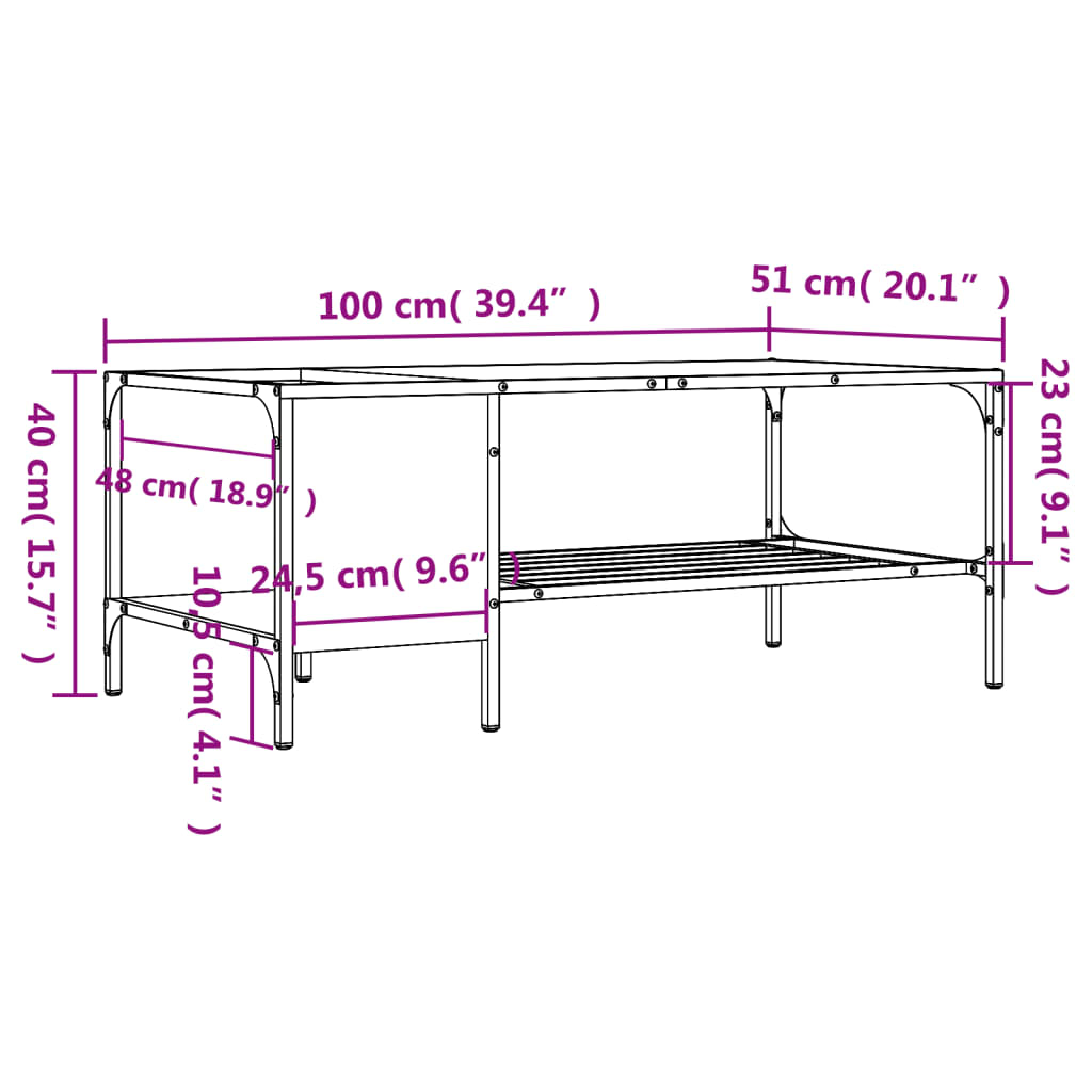 Salongbord med stativ svart 100x51x40 cm konstruert tre