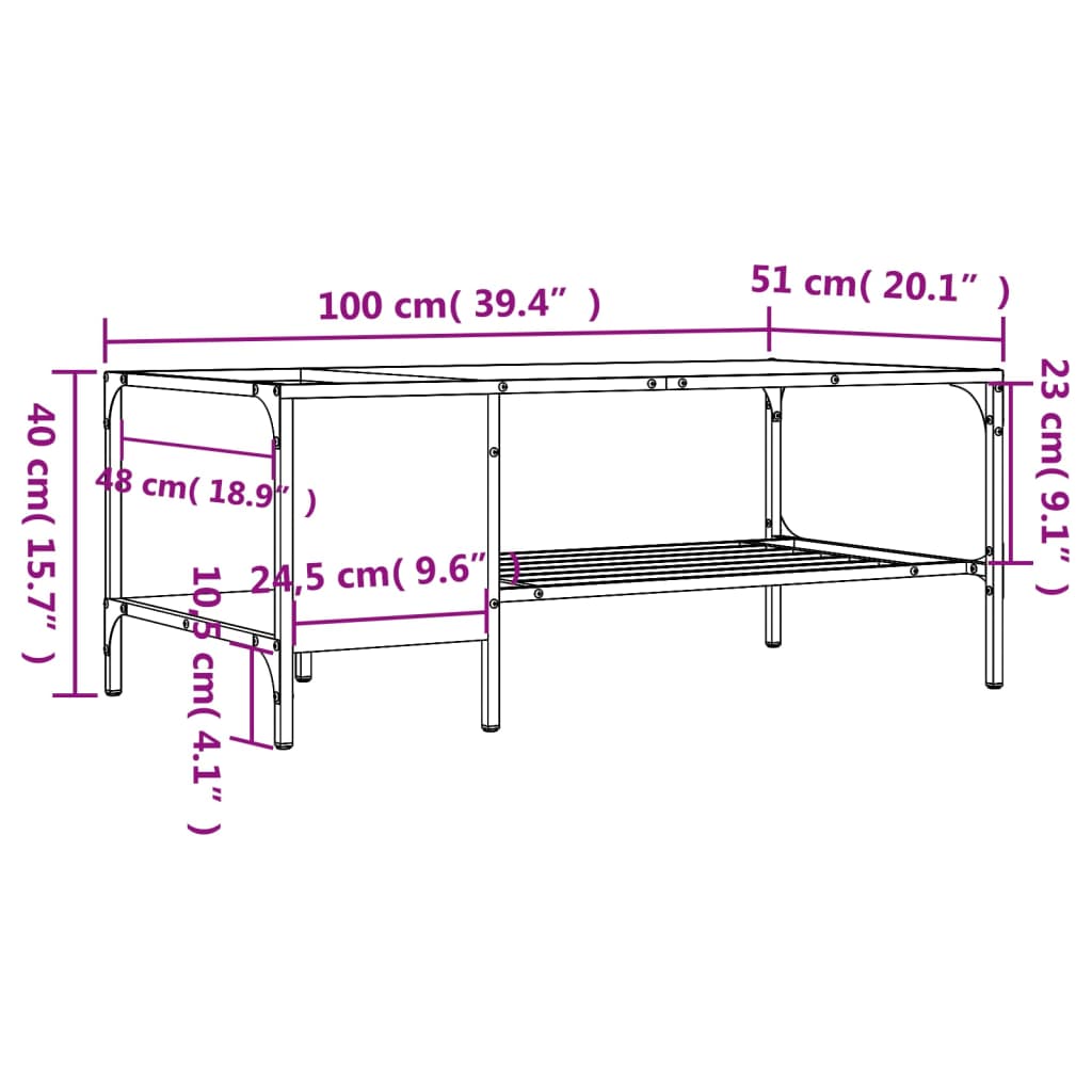 Salongbord med stativ brun eik 100x51x40 cm konstruert tre
