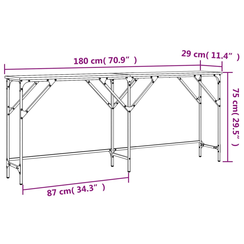 Konsollbord sonoma eik 180x29x75 cm konstruert tre