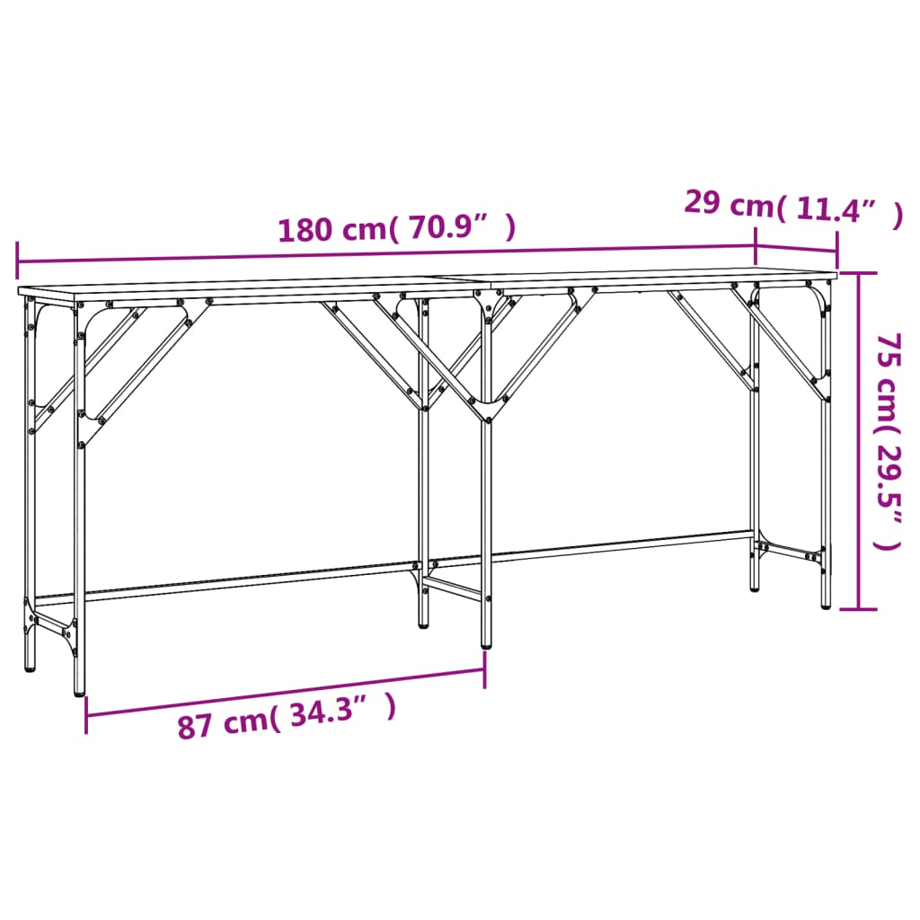 Konsollbord sonoma eik 180x29x75 cm konstruert tre