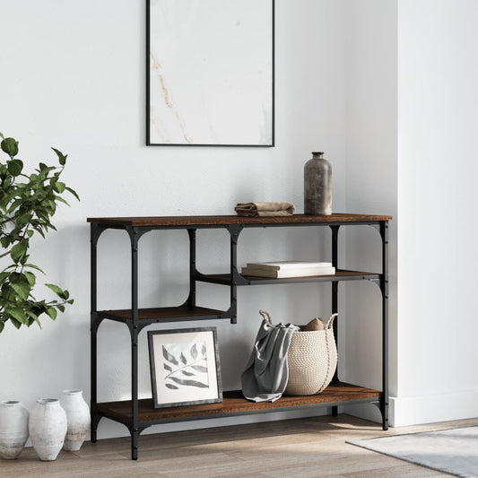 Konsollbord med hyller brun eik 100x35x75 cm