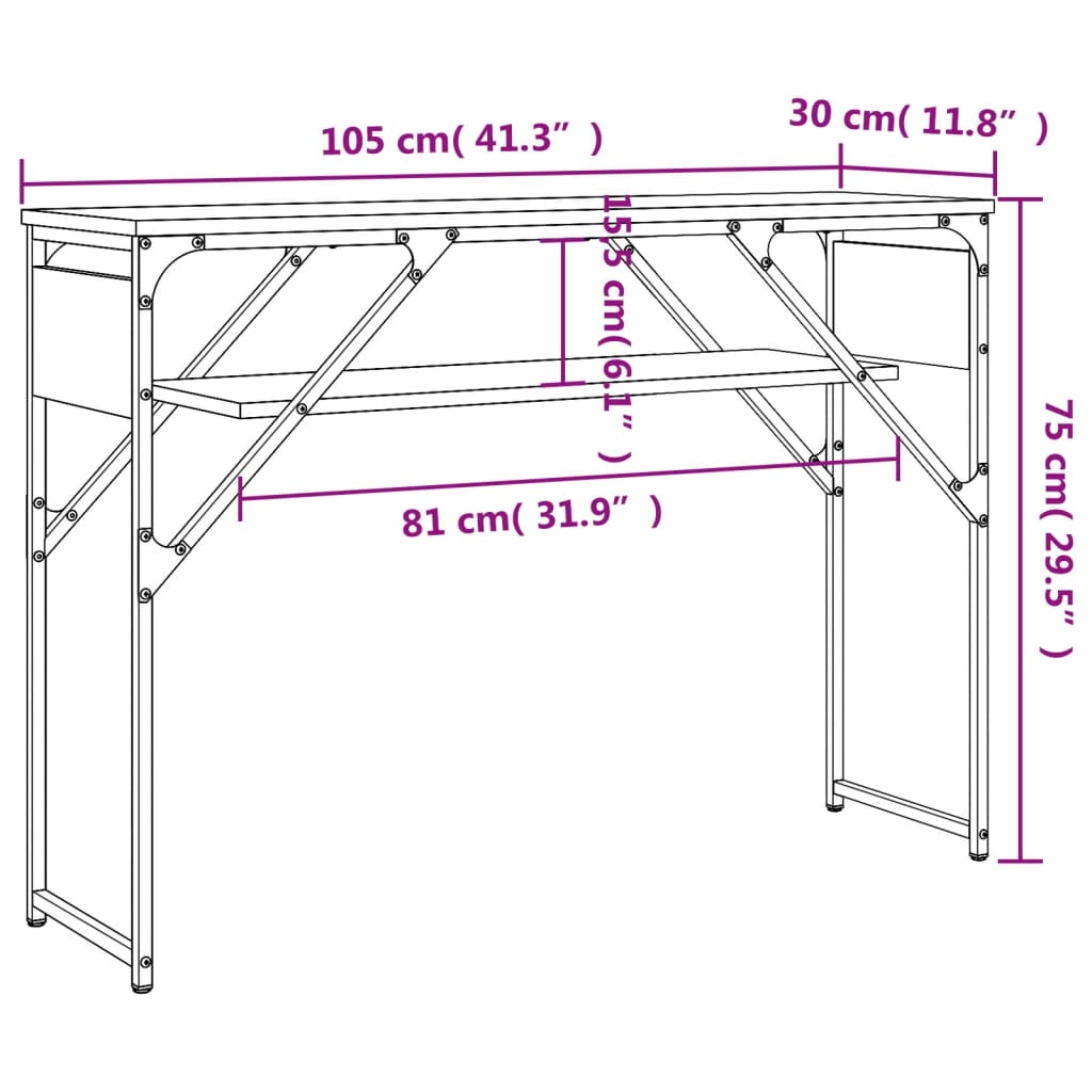 Konsollbord med hylle brun eik 105x30x75 cm konstruert tre