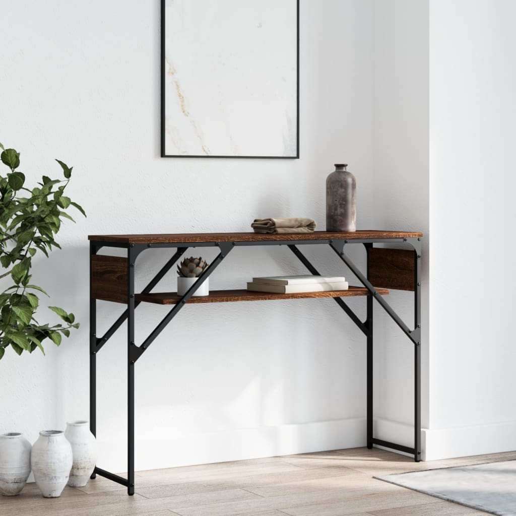 Konsollbord med hylle brun eik 105x30x75 cm konstruert tre