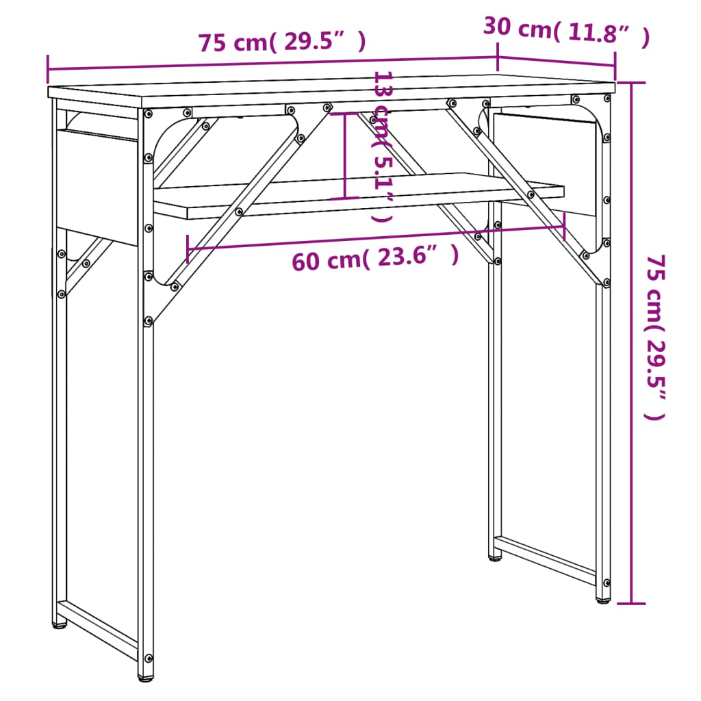 Konsollbord med hylle svart 75x30x75 cm konstruert tre