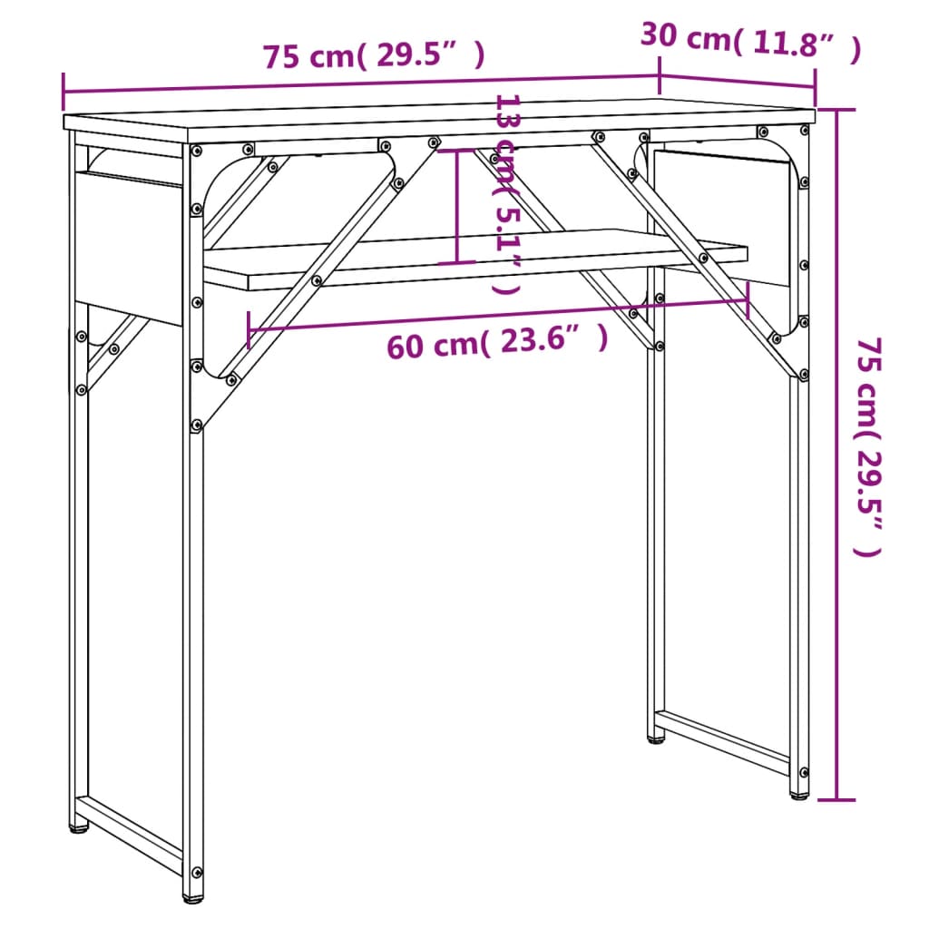 Konsollbord med hylle sonoma eik 75x30x75 cm konstruert tre