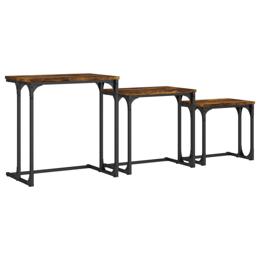 Stablebare salongbord 3 stk røkt eik konstruert tre