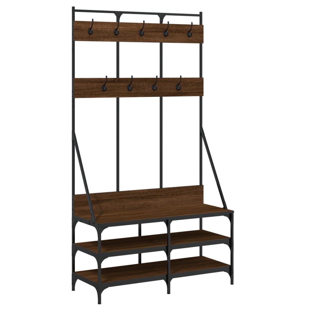 Klesstativ med skooppbevaring brun eik 100x40x184 cm