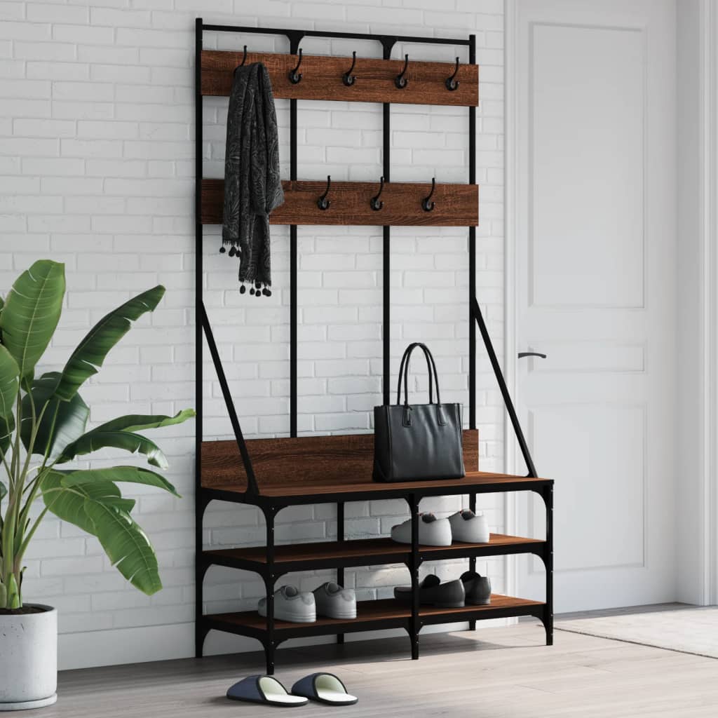 Klesstativ med skooppbevaring brun eik 100x40x184 cm