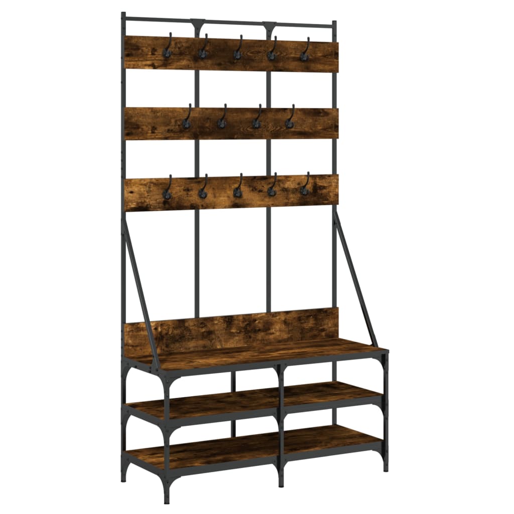 Klesstativ med skooppbevaring røkt eik 100x40x184 cm