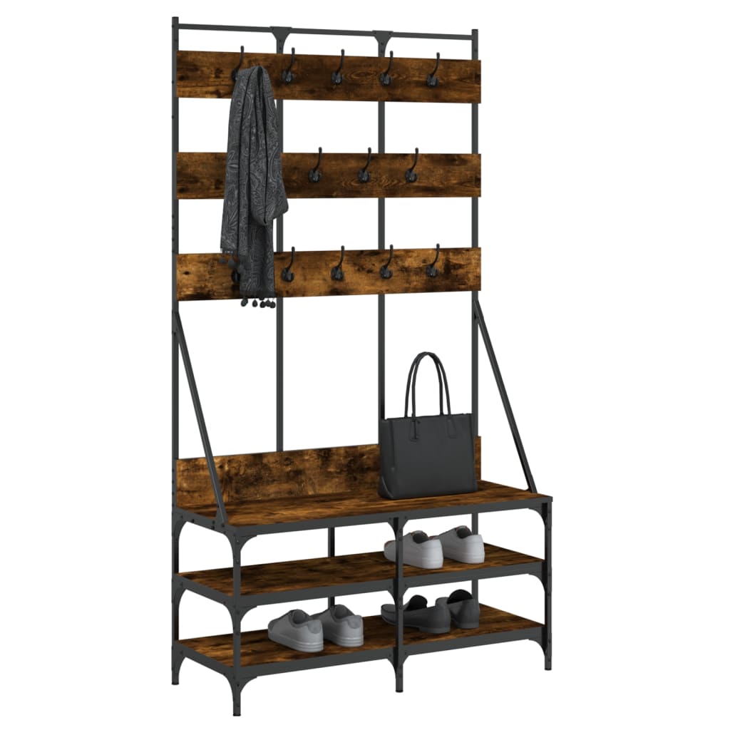 Klesstativ med skooppbevaring røkt eik 100x40x184 cm
