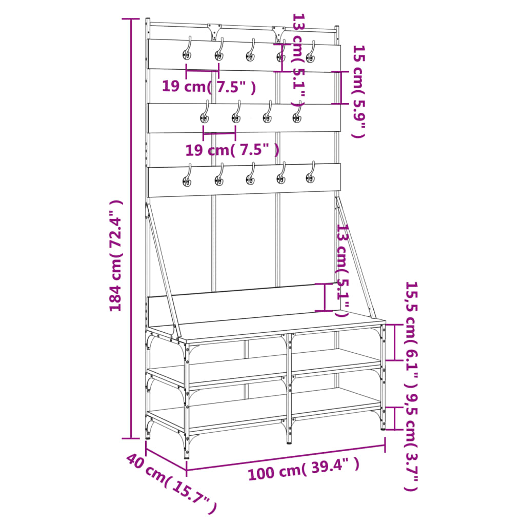 Klesstativ med skooppbevaring røkt eik 100x40x184 cm