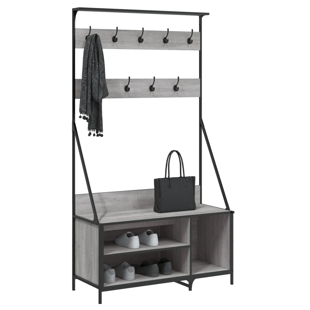 Klesstativ med skooppbevaring grå sonoma 100x41x184 cm