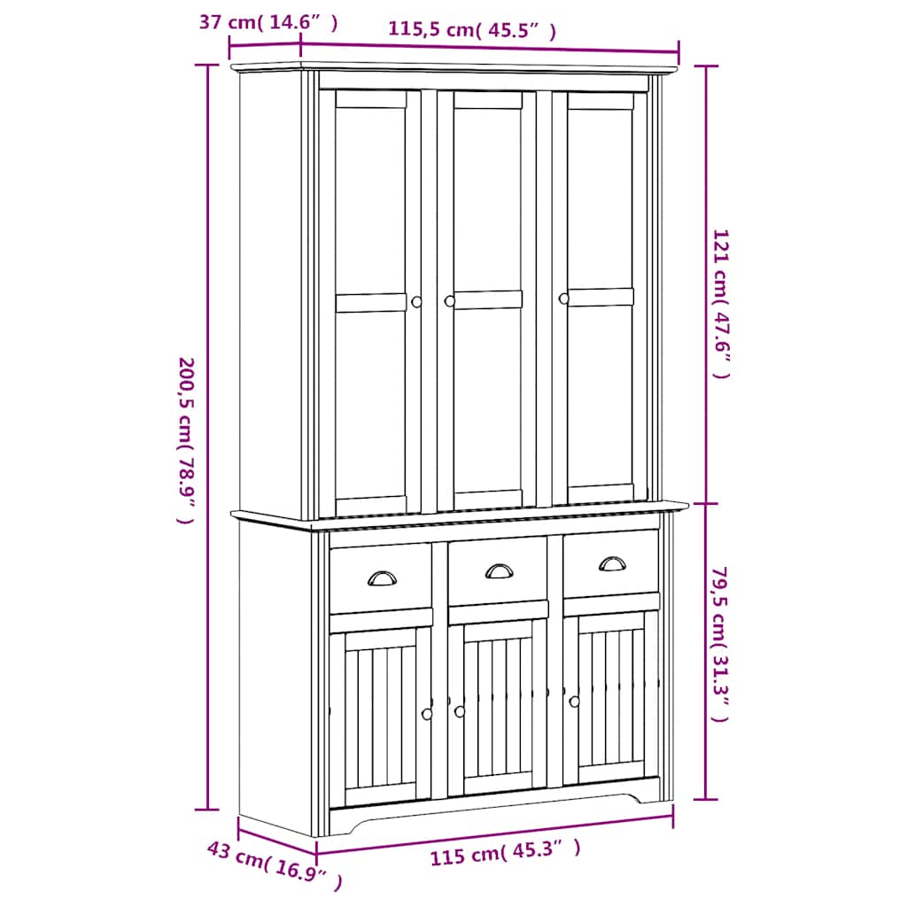 Highboard BODO hvit og brun 115,5x43x200,5 cm cm heltre furu vidaXL