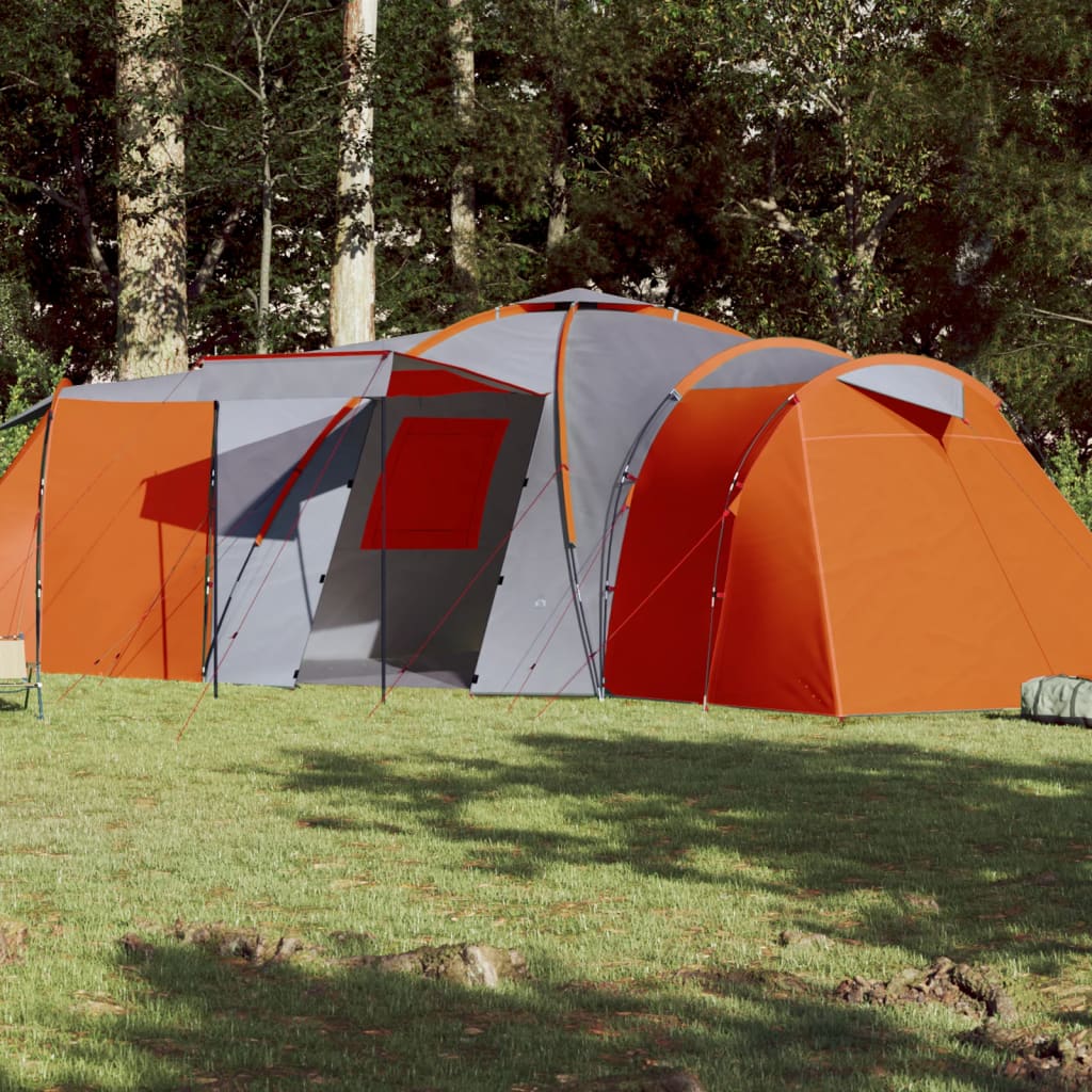 Kuppeltelt for camping 12 personer grå og oransje vanntett