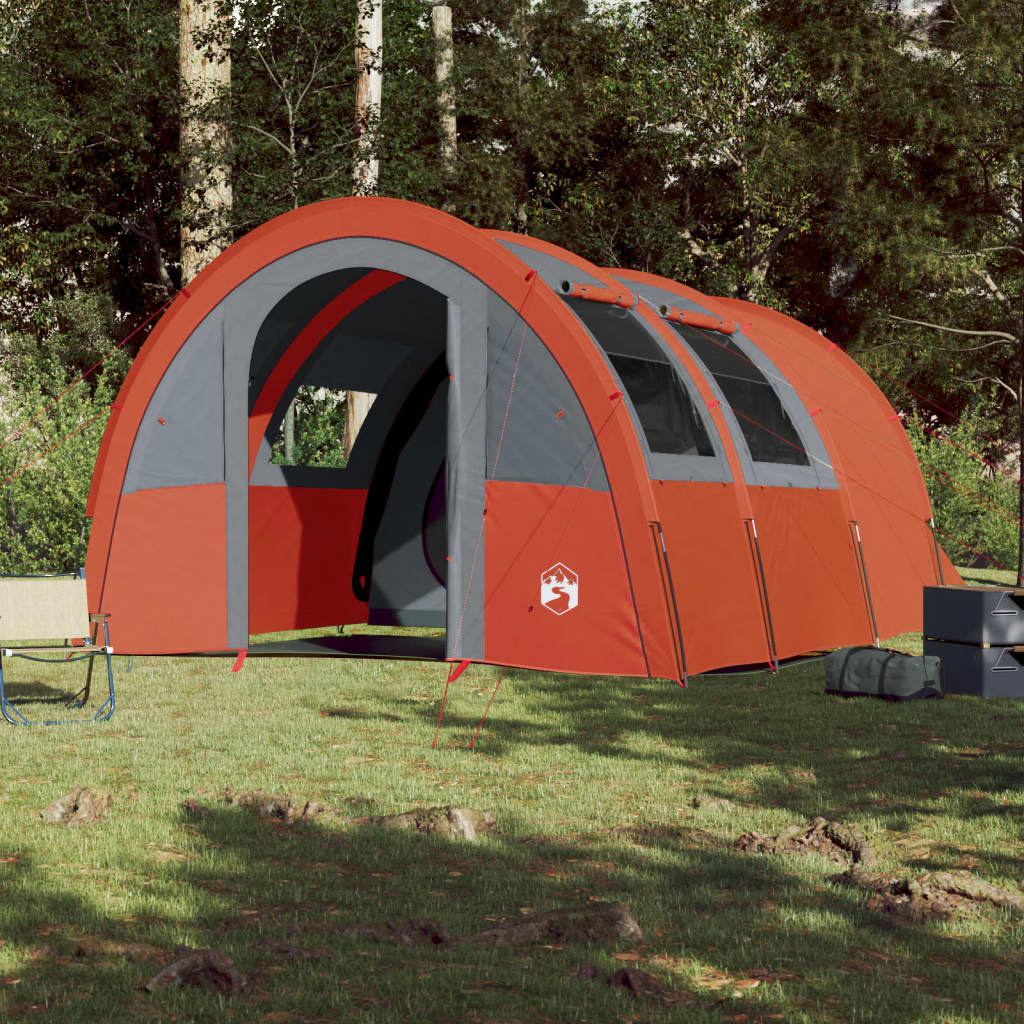 Tunneltelt for camping 4 personer grå og oransje vanntett