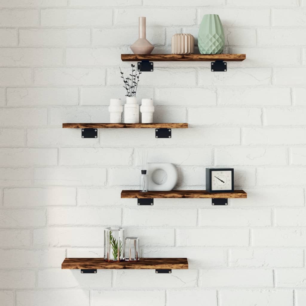 Vegghyller 4 stk røkt eik 40x10x1,5 cm konstruert tre