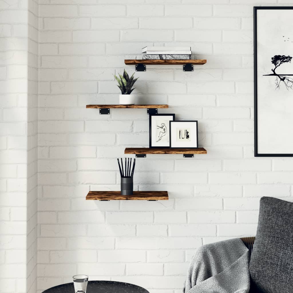 Vegghyller 4 stk røkt eik 40x20x1,5 cm konstruert tre