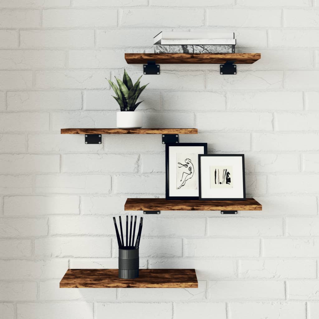 Vegghyller 4 stk røkt eik 40x20x1,5 cm konstruert tre