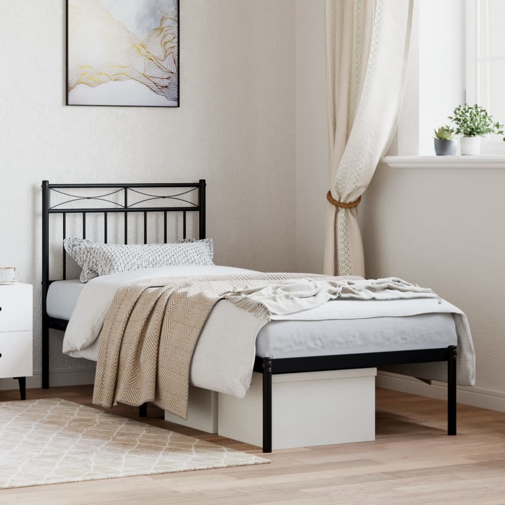 Sengeramme i metall med hodegavl svart 75x190 cm
