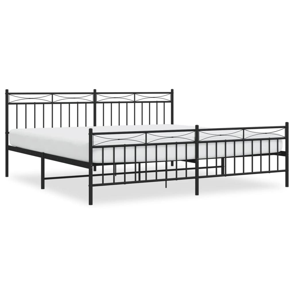 Sengeramme i metall med hode- og fotgavl svart 200x200 cm
