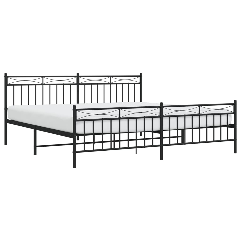 Sengeramme i metall med hode- og fotgavl svart 200x200 cm