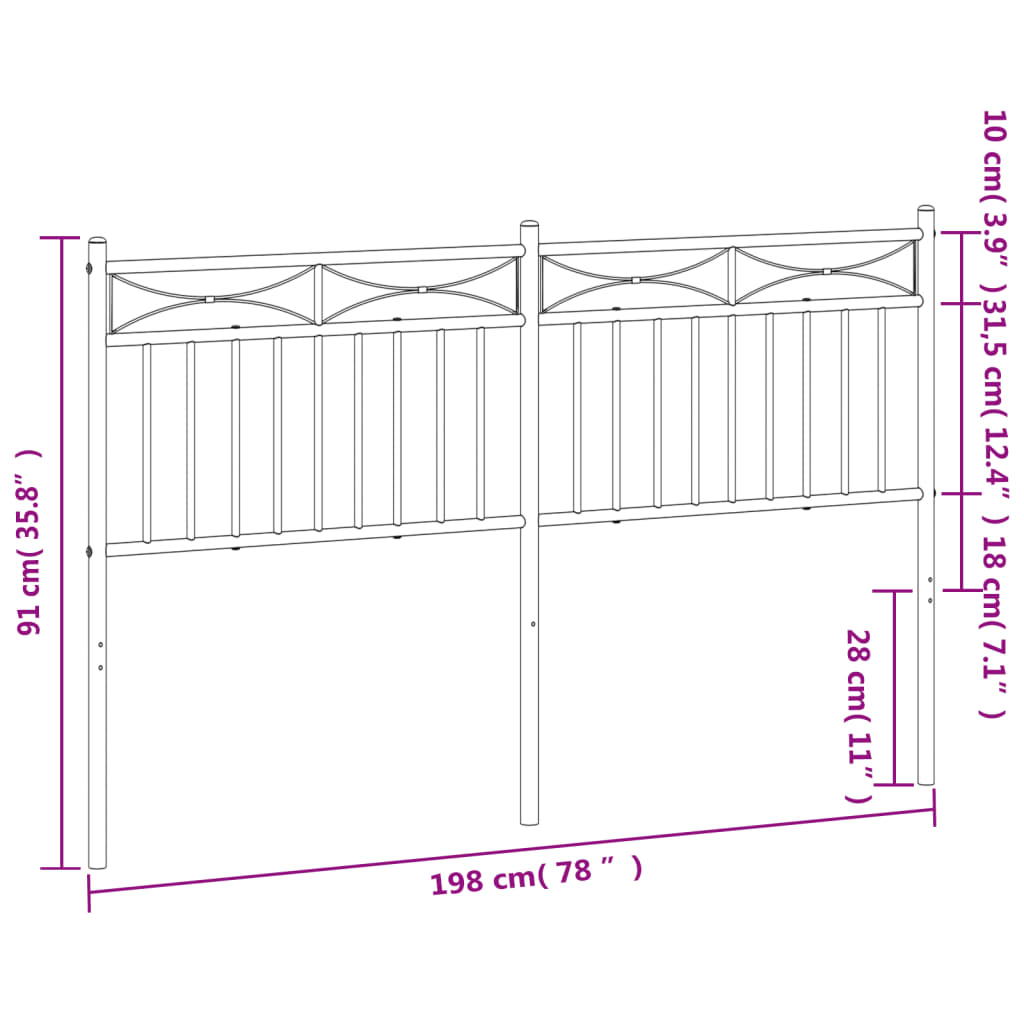 Utskiftbar sengegavl i metall svart 193 cm