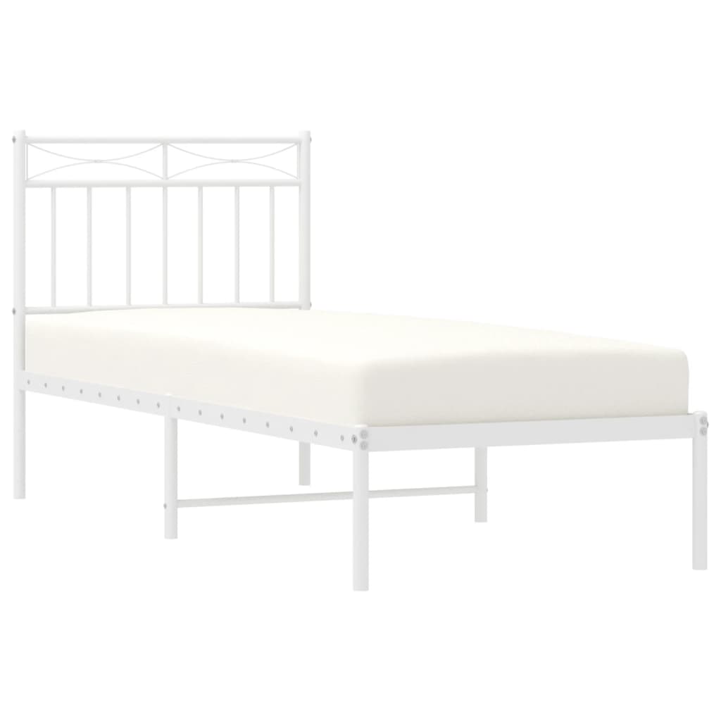 Sengeramme i metall uten madrass med hodegavl hvit 75x190 cm