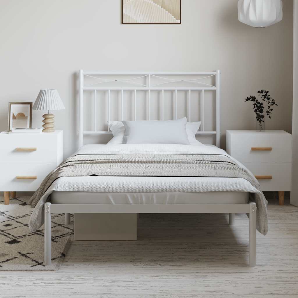 Sengeramme i metall med hodegavl hvit 100x190 cm