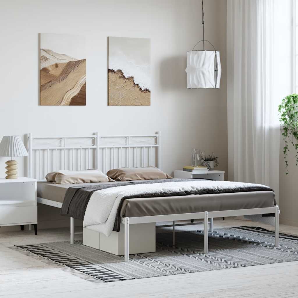 Sengeramme i metall med sengegavl hvit 150x200 cm
