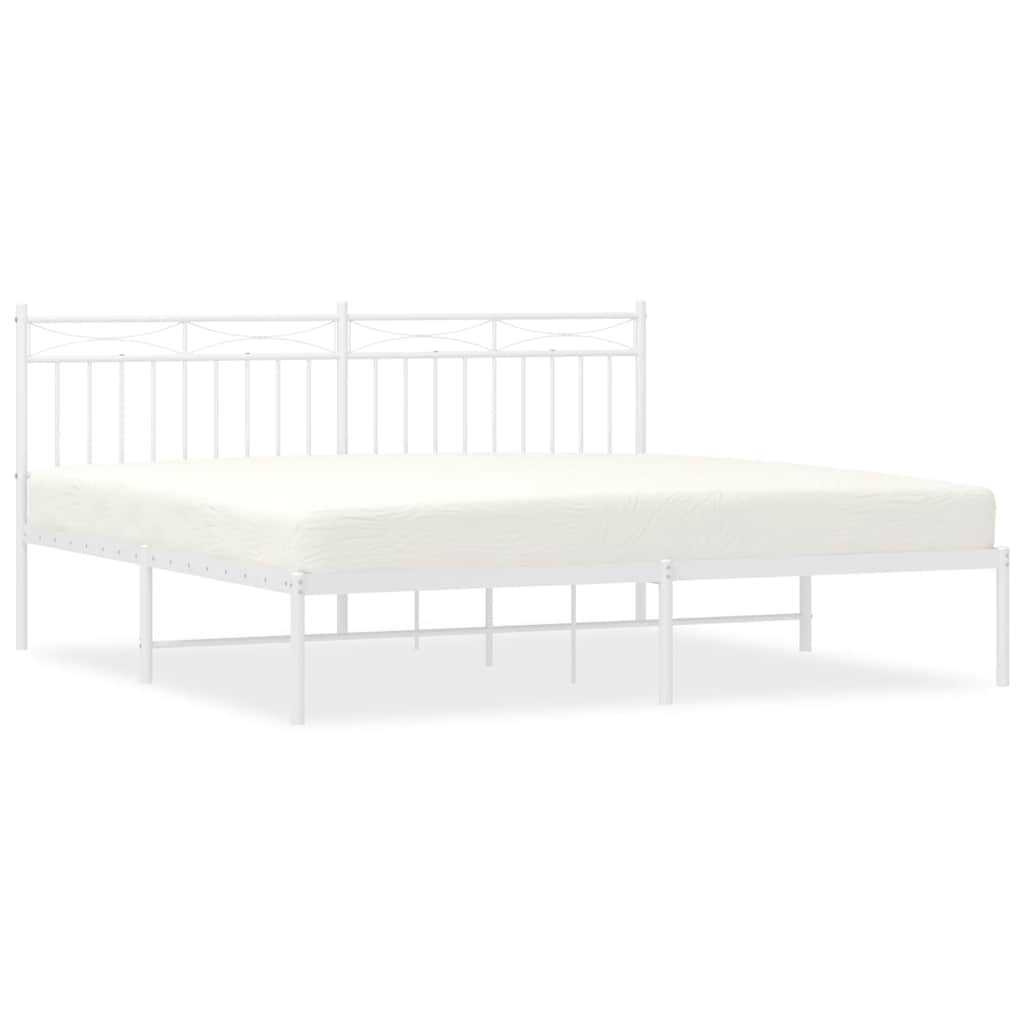 Sengeramme i metall med hodegavl hvit 183x213 cm
