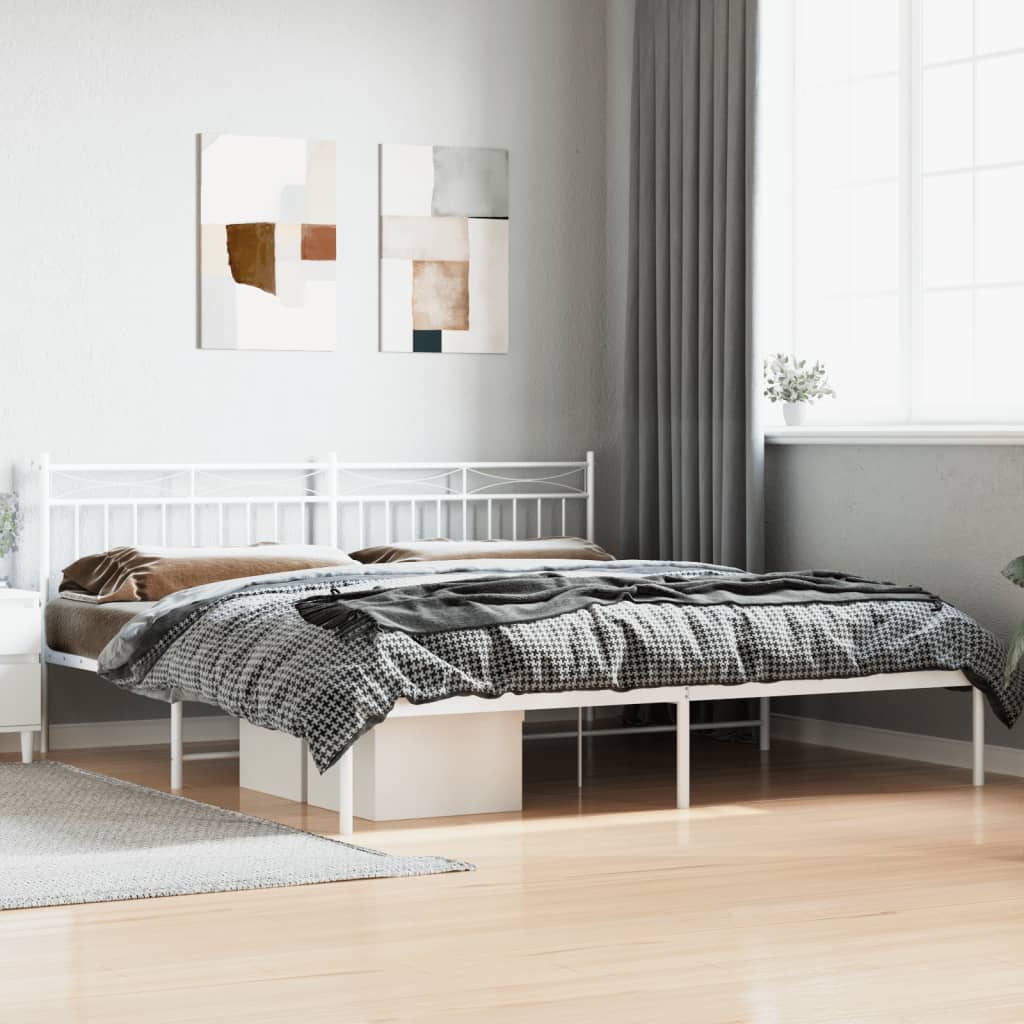Sengeramme i metall med sengegavl hvit 200x200 cm vidaXL